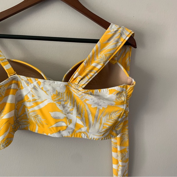 Swim By Cacique Bikini Top Yellow White Gray Floral Bra Fit Size 40DD Knot Tie - Picture 4 of 8